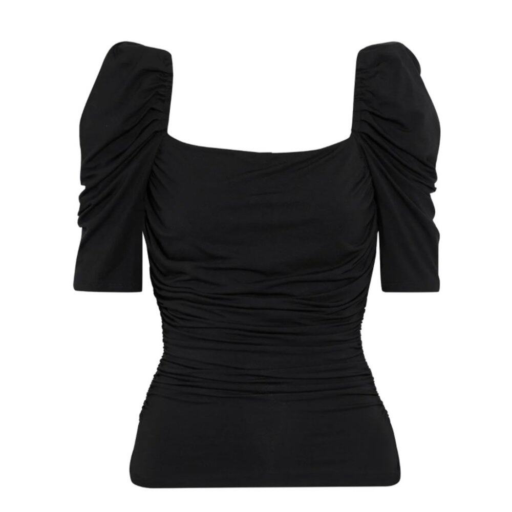 Frame Betty Black Puff Sleeve Ruched Top Blouse Size Large